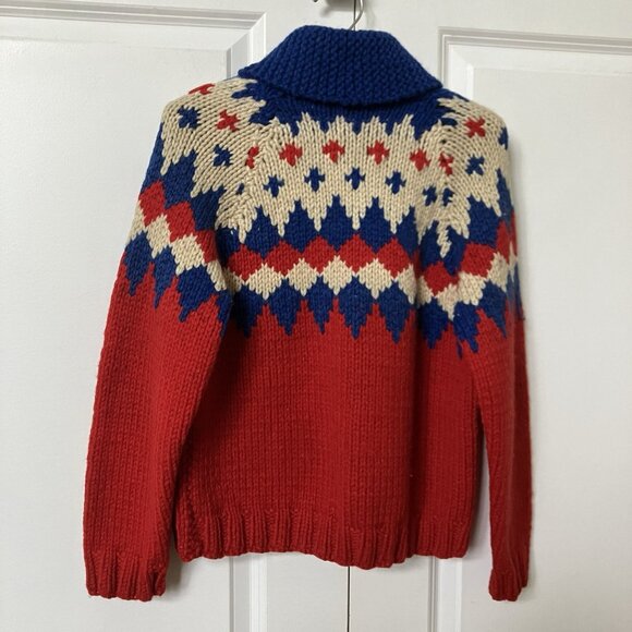 Vintage Handmade Cowichan Cardigan Sweater Kids Youth Geometric Fair Isle Wool - Picture 3 of 6